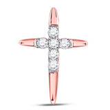 10kt Rose Gold Womens Round Diamond Cross Pendant 1/10 Cttw