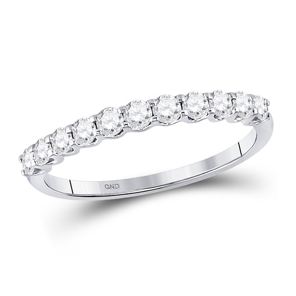 14kt White Gold Womens Round Diamond Classic Anniversary Band Ring 1/2 Cttw