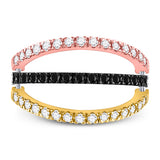 10kt Tri-Tone Gold Womens Round Black Color Enhanced Diamond Convertible Band Ring 1 Cttw
