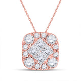 14kt Rose Gold Womens Princess Diamond Square Pendant 1/4 Cttw