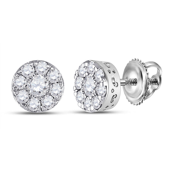 14kt White Gold Womens Round Diamond Cluster Earrings 1/2 Cttw