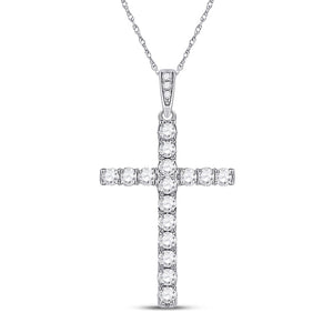 14kt White Gold Womens Round Diamond Cross Pendant 1/2 Cttw