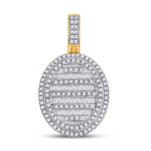 10kt Yellow Gold Mens Baguette Diamond Oval Charm Pendant 3/4 Cttw