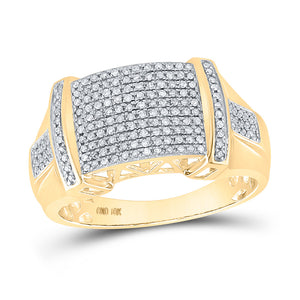 10kt Yellow Gold Mens Round Diamond Statement Cluster Ring 1/2 Cttw