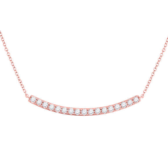 14kt Rose Gold Womens Round Diamond Curved Bar Necklace 3/4 Cttw
