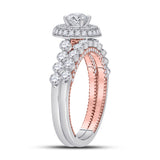 14kt Two-tone Gold Round Diamond Bridal Wedding Ring Band Set 1-3/4 Cttw