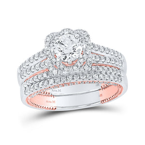 14kt Two-tone Gold Round Diamond Bridal Wedding Ring Band Set 1-3/4 Cttw