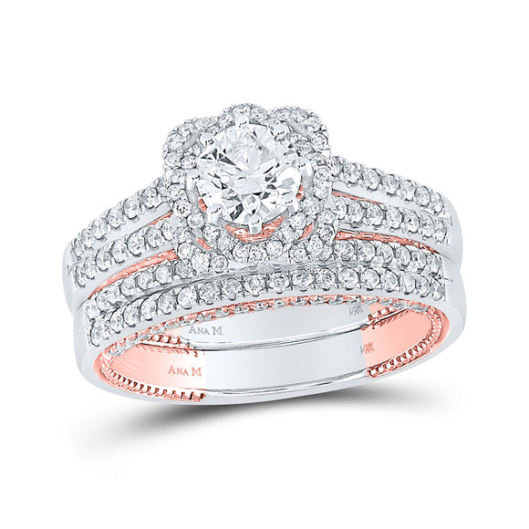 14kt Two-tone Gold Round Diamond Bridal Wedding Ring Band Set 1-3/4 Cttw