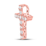 14kt Rose Gold Womens Baguette Round Diamond Cross Pendant 1/4 Cttw