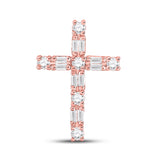 14kt Rose Gold Womens Baguette Round Diamond Cross Pendant 1/4 Cttw