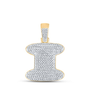 10kt Yellow Gold Mens Round Diamond Bubble I Letter Charm Pendant 3/4 Cttw