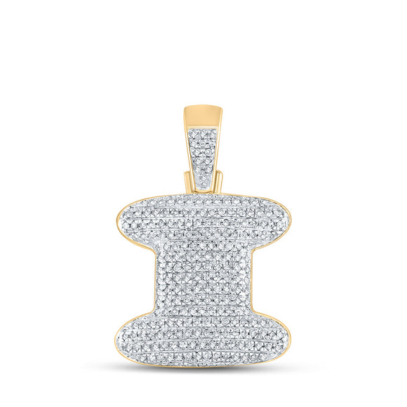 10kt Yellow Gold Mens Round Diamond Bubble I Letter Charm Pendant 3/4 Cttw