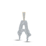 10kt Yellow Gold Mens Round Diamond Drip A Letter Charm Pendant 2-1/4 Cttw