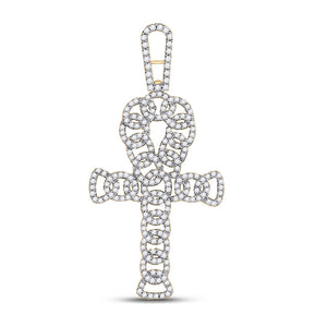10kt Yellow Gold Mens Round Diamond Ankh Cross Charm Pendant 7/8 Cttw