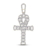 10kt Yellow Gold Mens Round Diamond Ankh Cross Charm Pendant 7/8 Cttw
