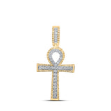 10kt Yellow Gold Mens Round Diamond Ankh Cross Charm Pendant 1 Cttw