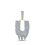 10kt Yellow Gold Mens Round Diamond Drip U Letter Charm Pendant 3 Cttw
