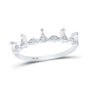 10kt White Gold Womens Round Diamond Crown Stackable Band Ring 1/5 Cttw