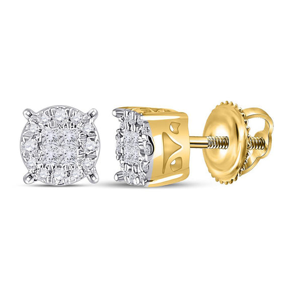 14kt Yellow Gold Womens Princess Diamond Round Cluster Earrings 1/6 Cttw