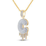 10kt Yellow Gold Mens Round Diamond Dripping C Letter Charm Pendant 5/8 Cttw