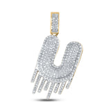 10kt Yellow Gold Mens Round Diamond Dripping U Letter Charm Pendant 3/4 Cttw
