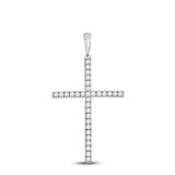 10kt White Gold Womens Round Diamond Cross Pendant 1/4 Cttw