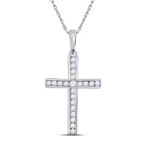 10kt White Gold Womens Round Diamond Cross Pendant 1/5 Cttw