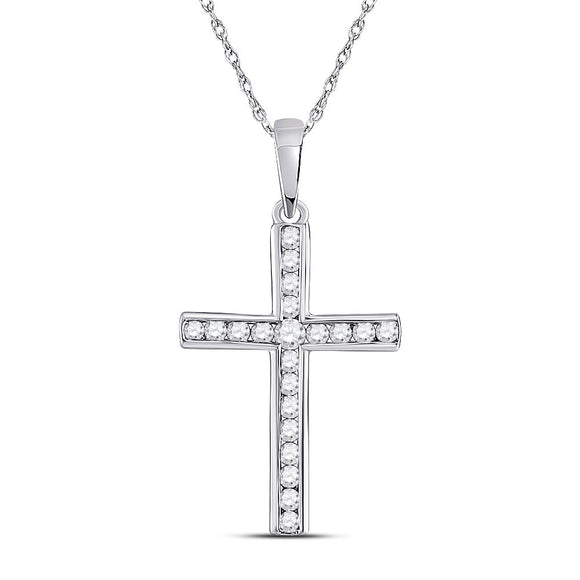 10kt White Gold Womens Round Diamond Cross Pendant 1/5 Cttw