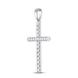 14kt White Gold Womens Round Diamond Cross Pendant 1/2 Cttw