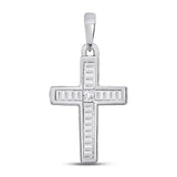 10kt White Gold Womens Princess Diamond Cross Pendant 1/8 Cttw