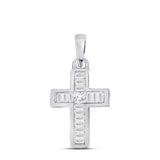 10kt White Gold Womens Princess Diamond Small Cross Pendant 1/6 Cttw