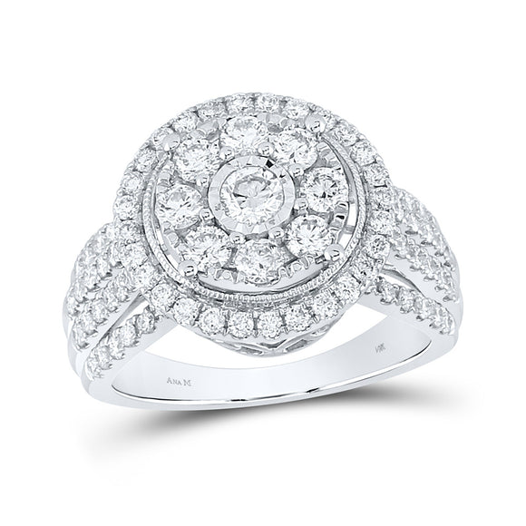 14kt White Gold Womens Round Diamond Right Hand Halo Cluster Ring 1-1/2 Cttw