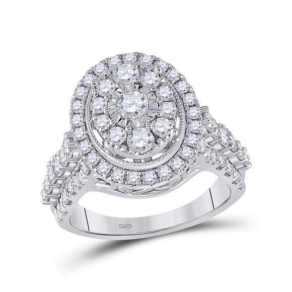 14kt White Gold Womens Round Diamond Right Hand Cluster Ring 1-5/8 Cttw