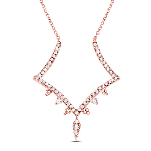 14kt Rose Gold Womens Round Diamond Fashion Necklace 1/4 Cttw