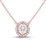 14kt Rose Gold Womens Round Diamond Floral Cluster Necklace 1/3 Cttw