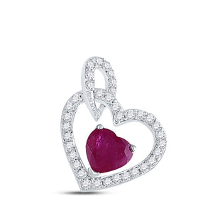 10kt White Gold Womens Heart Ruby Diamond Fashion Pendant 3/4 Cttw