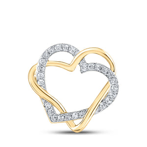 10kt Yellow Gold Womens Round Diamond Double Heart Pendant 1/4 Cttw
