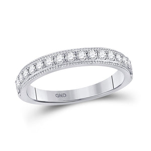 14kt White Gold Womens Round Diamond Wedding Single Row Band 1/3 Cttw