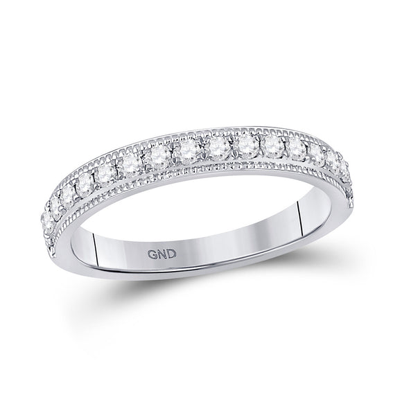 14kt White Gold Womens Round Diamond Wedding Single Row Band 1/3 Cttw