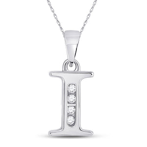 10kt White Gold Womens Round Diamond I Initial Letter Pendant 1/20 Cttw