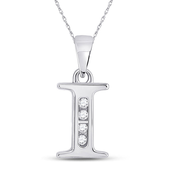 10kt White Gold Womens Round Diamond I Initial Letter Pendant 1/20 Cttw
