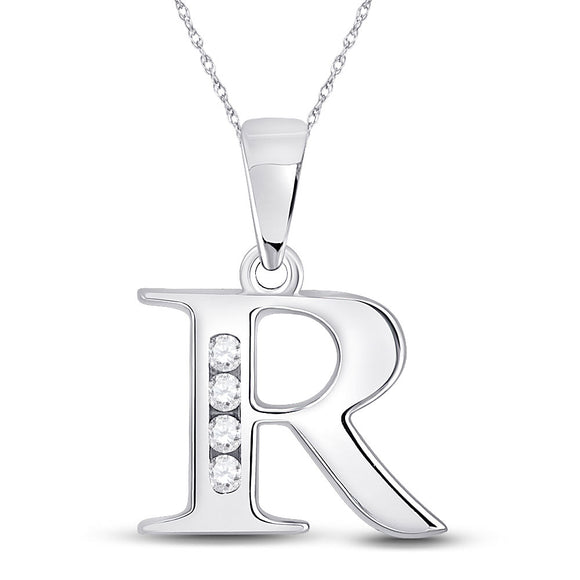 10kt White Gold Womens Round Diamond R Initial Letter Pendant 1/20 Cttw