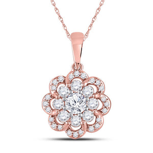 14kt Rose Gold Womens Round Diamond Flower Cluster Pendant 1/2 Cttw