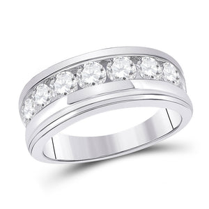 14kt White Gold Mens Round Diamond Single Row Band Ring 2 Cttw