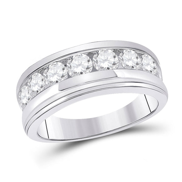 14kt White Gold Mens Round Diamond Single Row Band Ring 2 Cttw