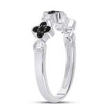 10kt White Gold Womens Round Black Color Enhanced Diamond Clover Band Ring 1/4 Cttw