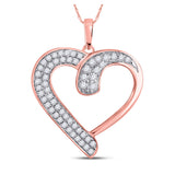 10kt Rose Gold Womens Round Diamond Heart Pendant 1/4 Cttw