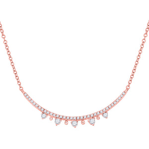 14kt Rose Gold Womens Round Diamond Curved Bar Necklace 1/4 Cttw