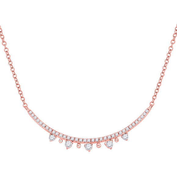 14kt Rose Gold Womens Round Diamond Curved Bar Necklace 1/4 Cttw