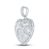 10kt White Gold Mens Round Diamond Cracked Heart Charm Pendant 3/8 Cttw